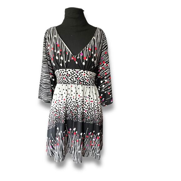 Vintage Y2k Tibi New York Kimono Sleeve Floral Fit and Flare Dress Sz L - Picture 6 of 8